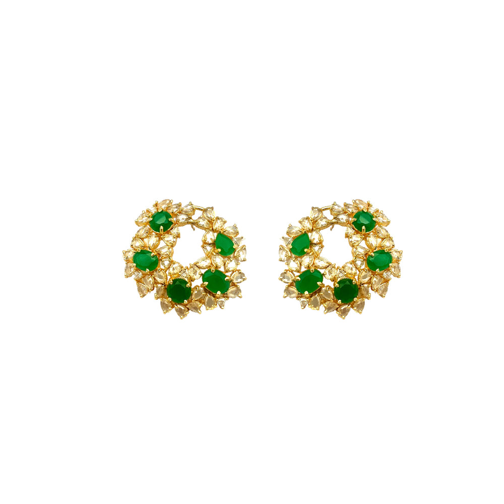 Floral arranged Earrings with emerald and moissanite