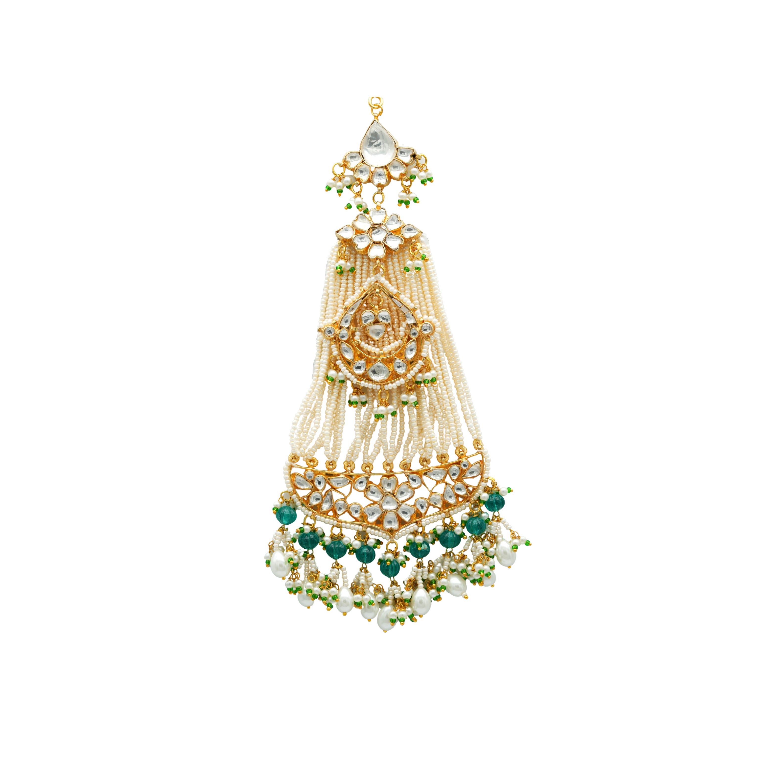 Pearly waterfall kundan jhumar with beads and pearls