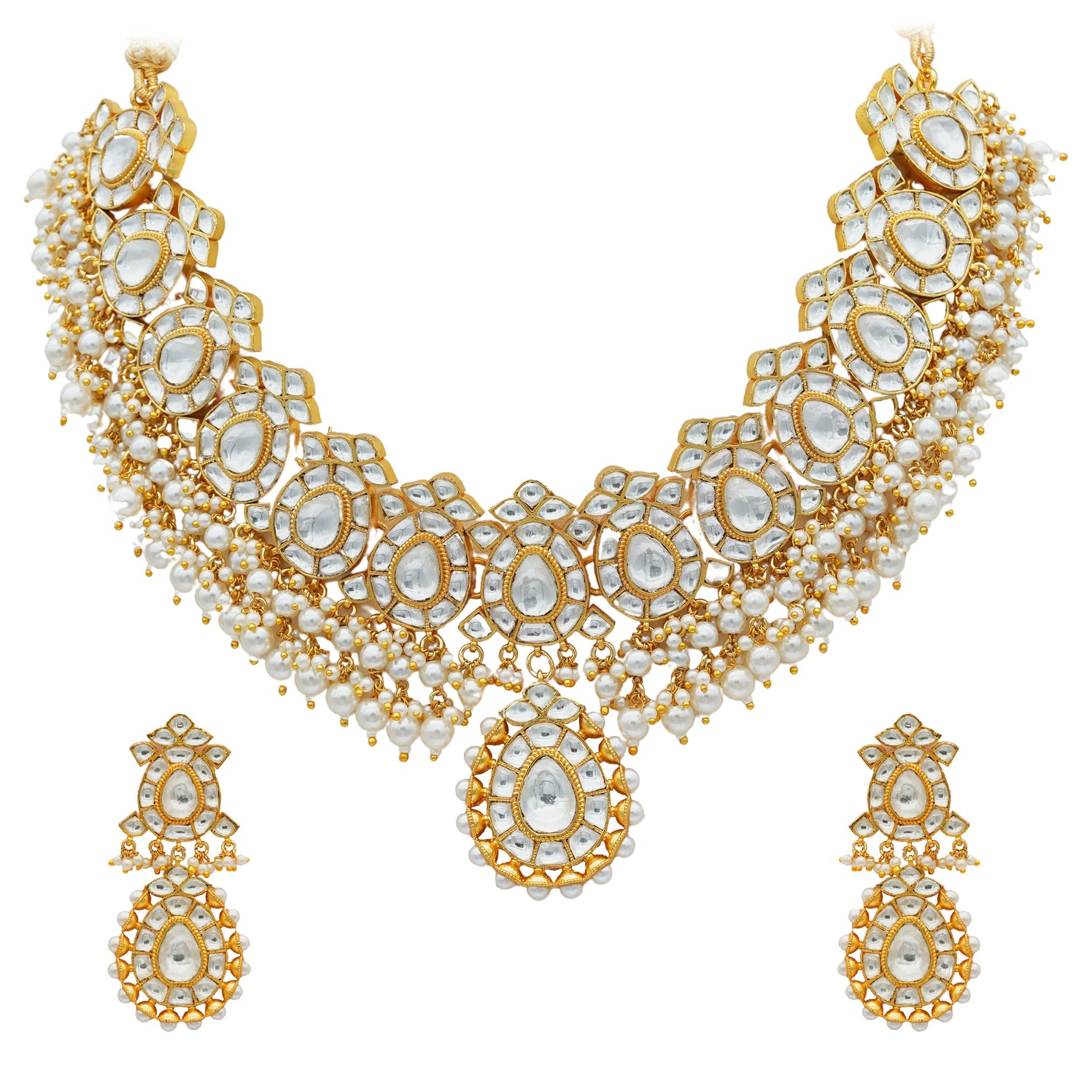 Kundan set with bridal white pearls and beads