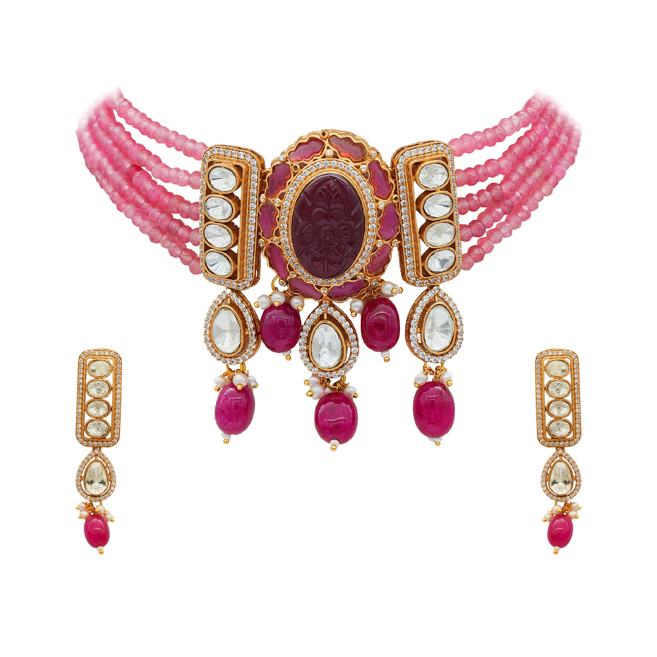 Kundan Set with beads and ruby bordered