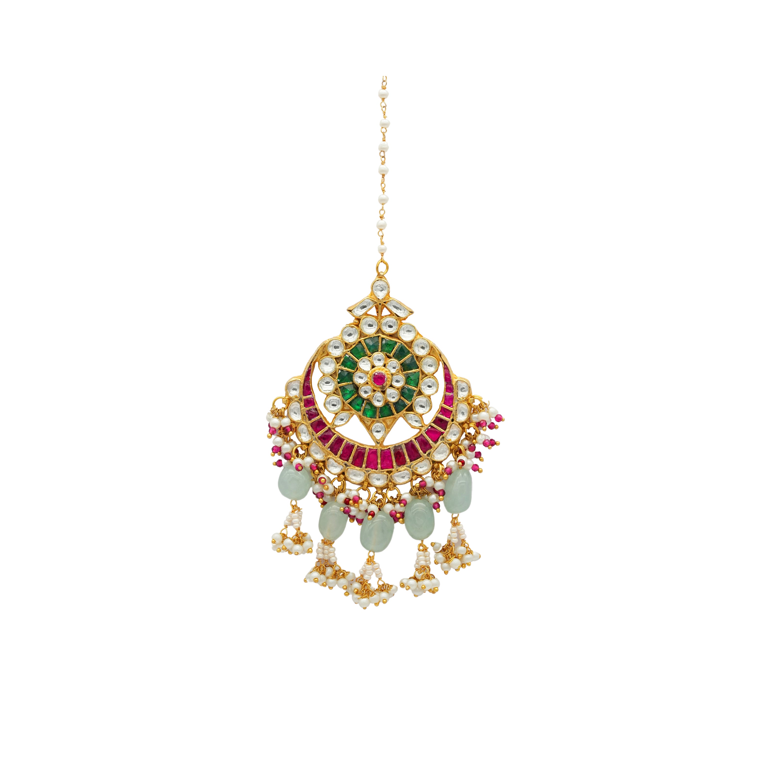 Kundan Set with tourmaline, emeralds and white beads