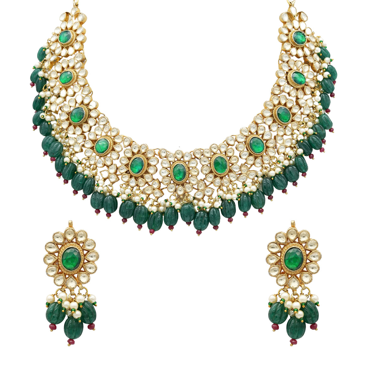 Kundan Set with emeralds and beads