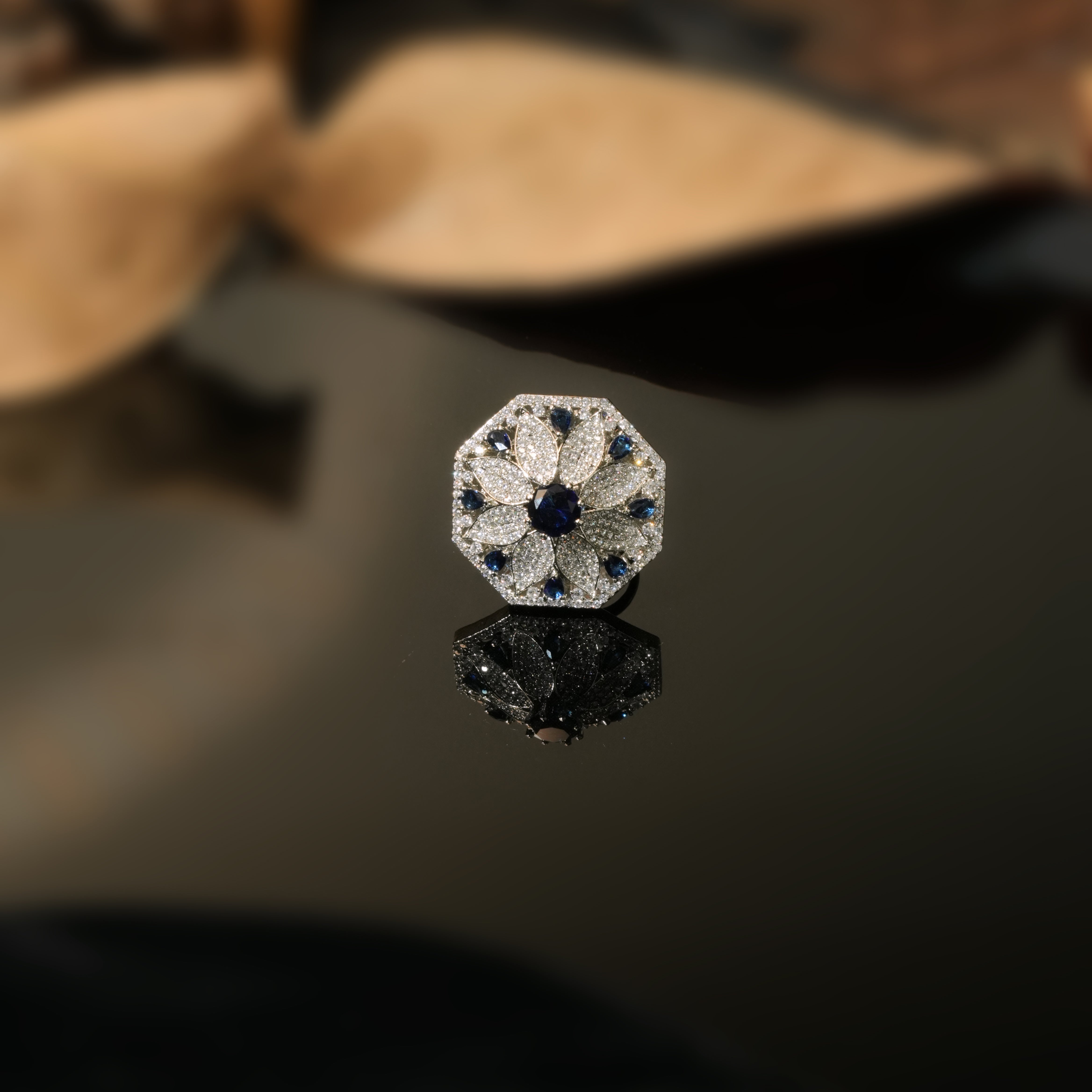 Midnight bloom sapphire ring