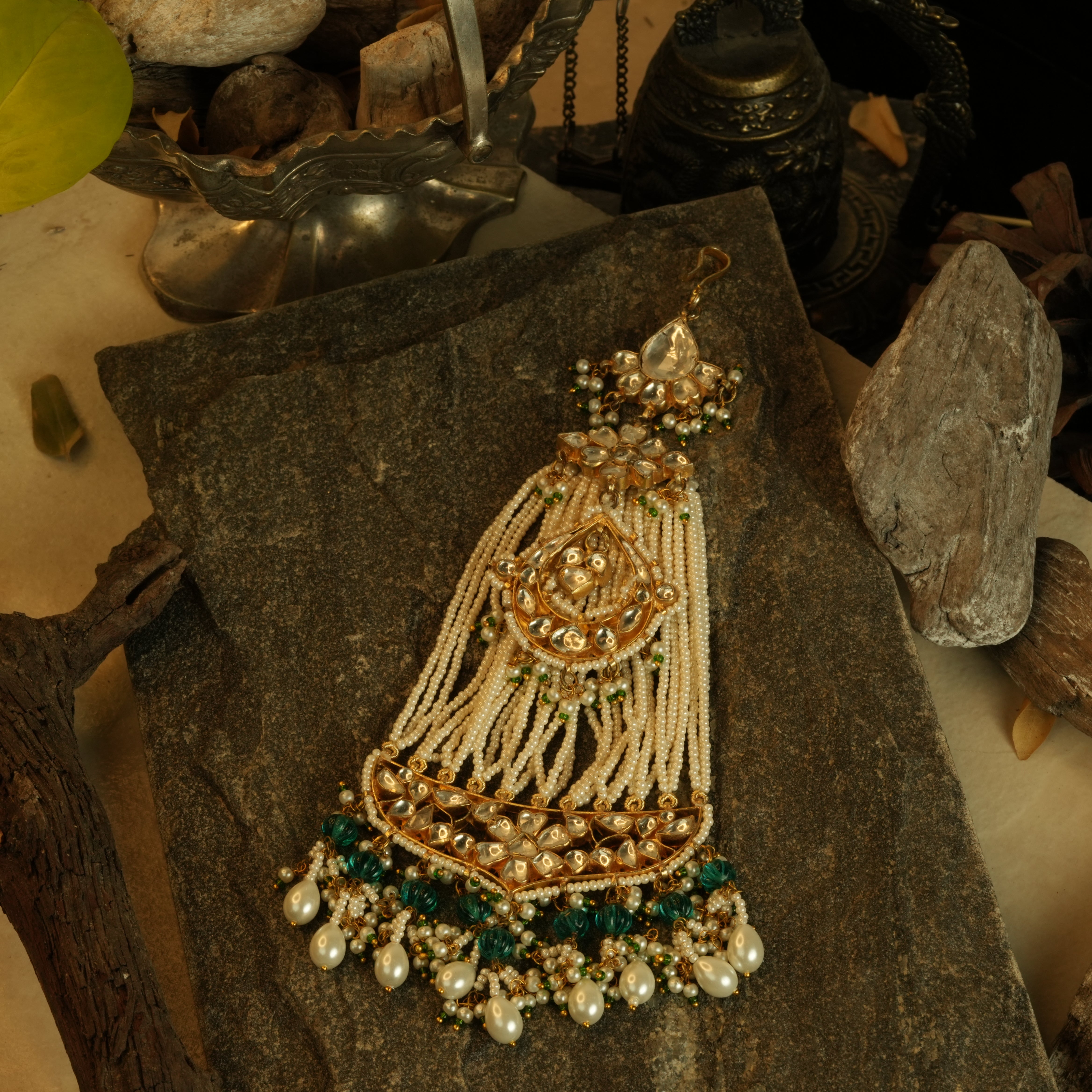 Handcrafted Jhumar with white beads