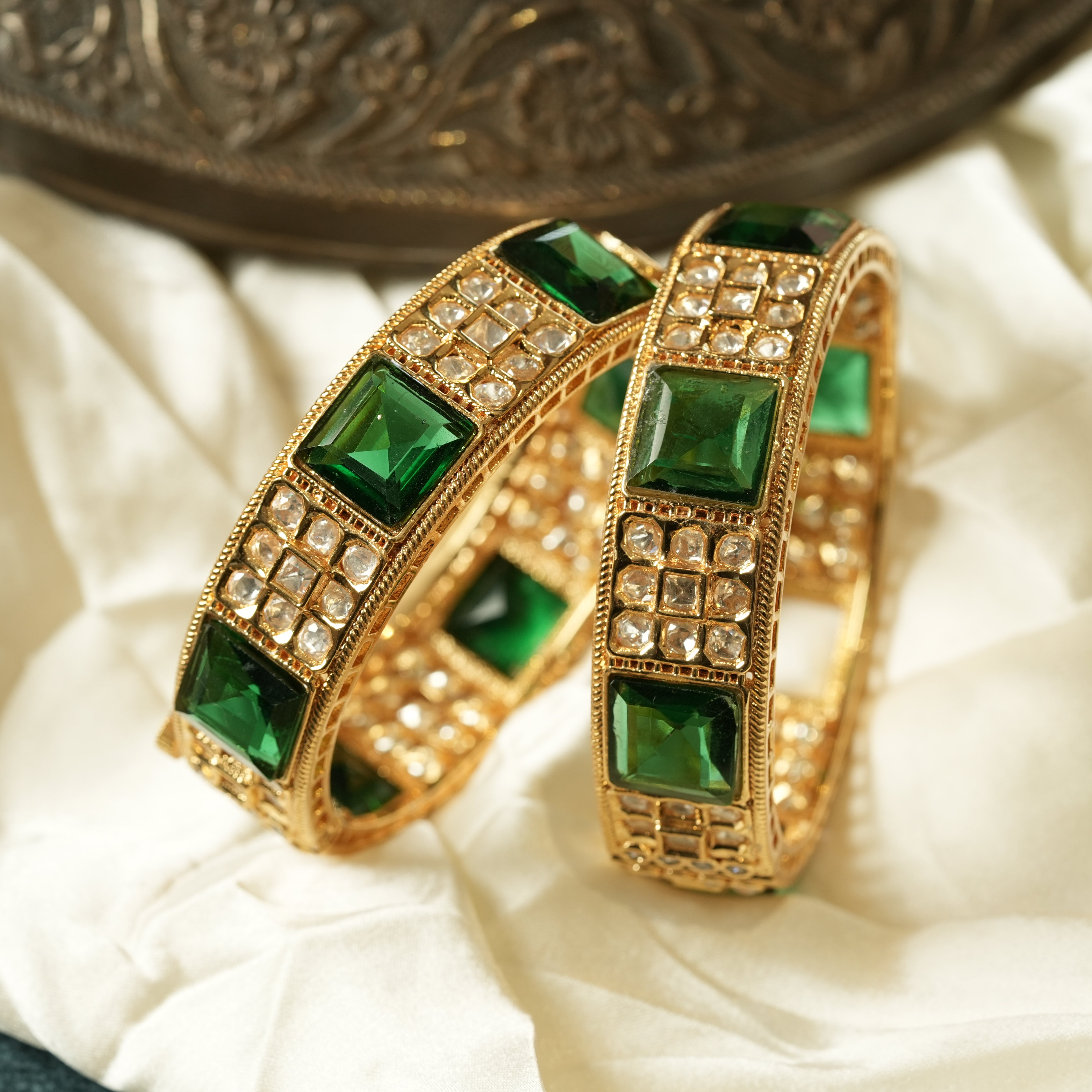 Green Gemstone Kundan Bangles