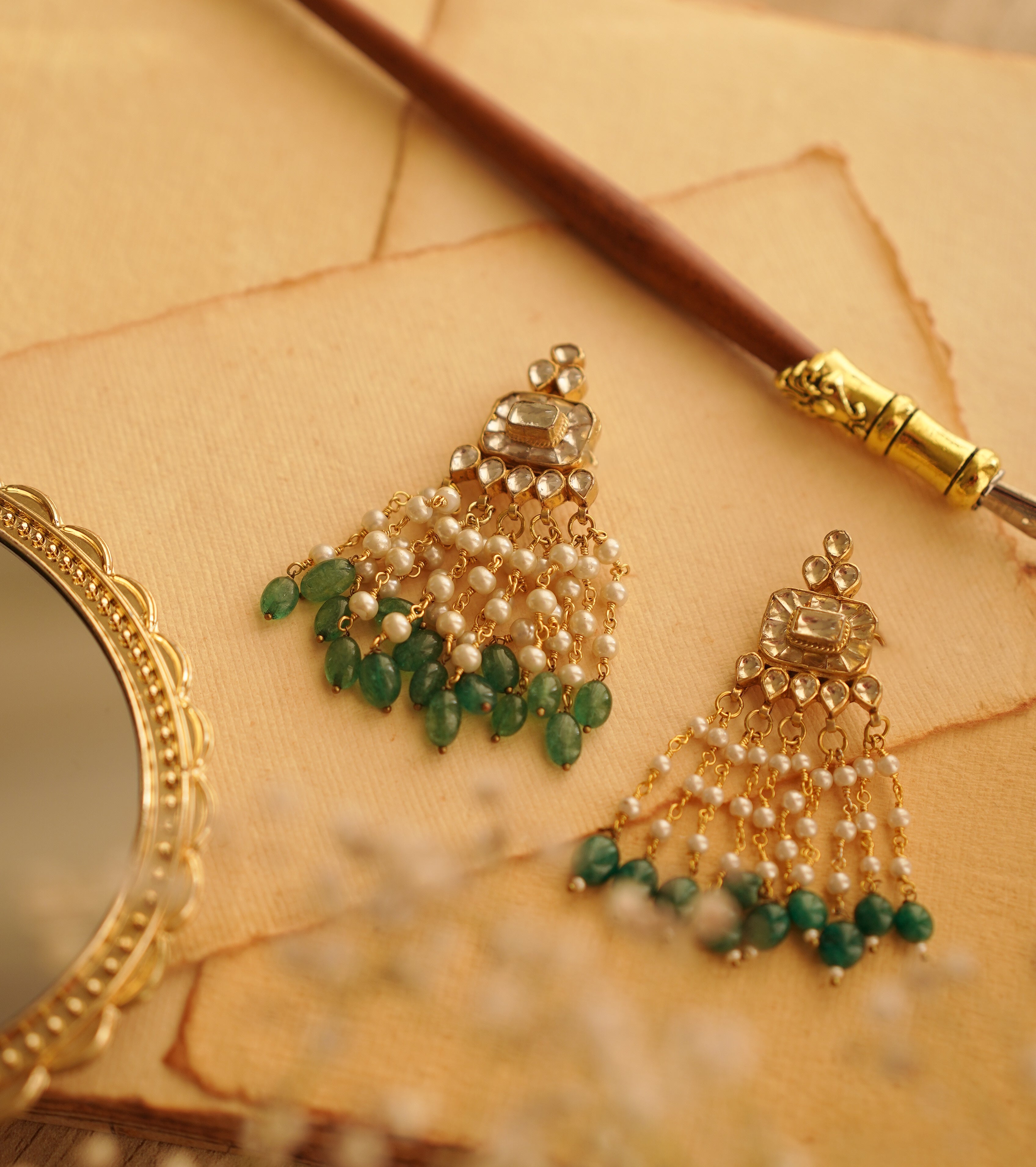 Pearly Emeralds Earrings