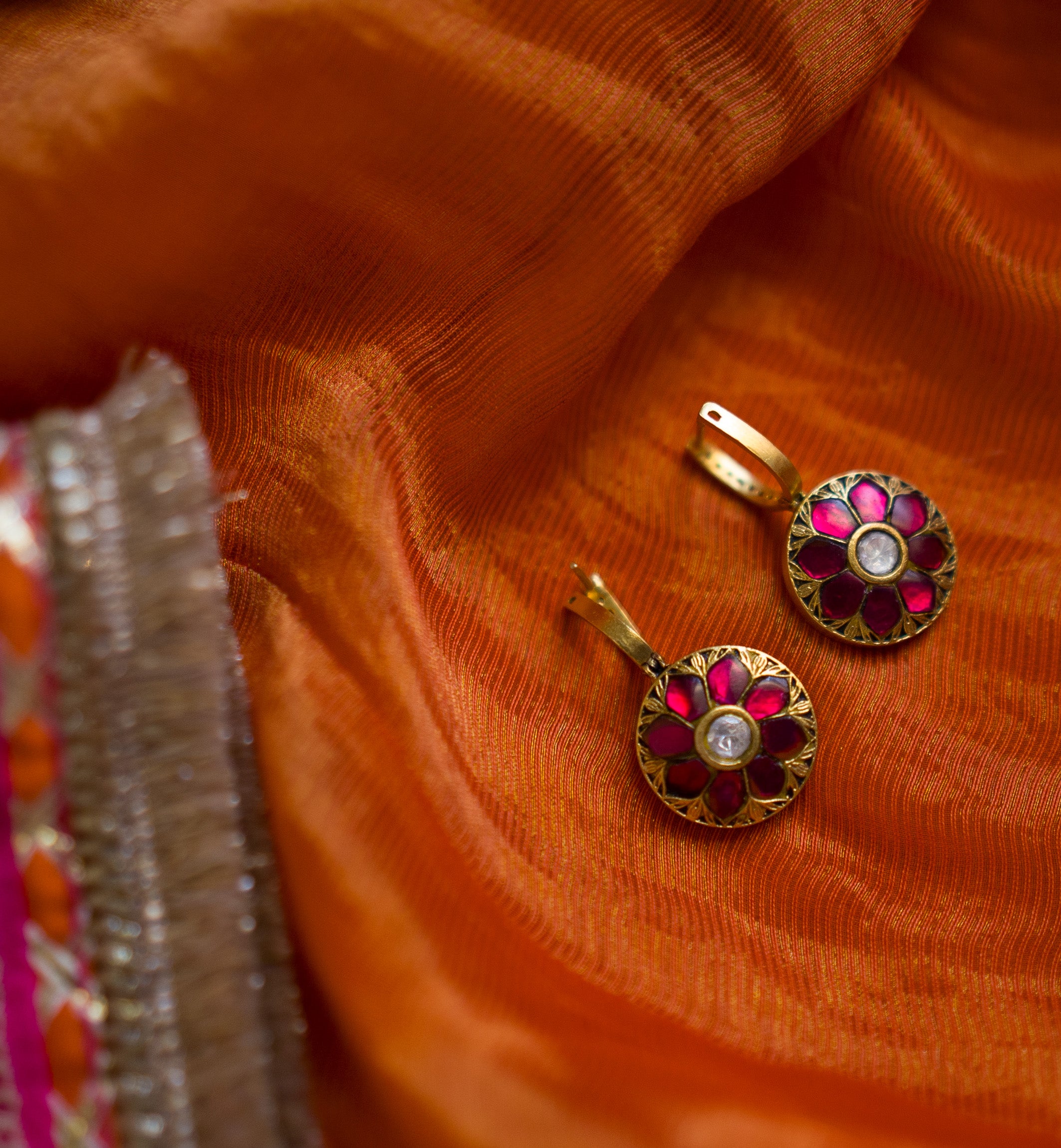 925 silver stone kundan earrings