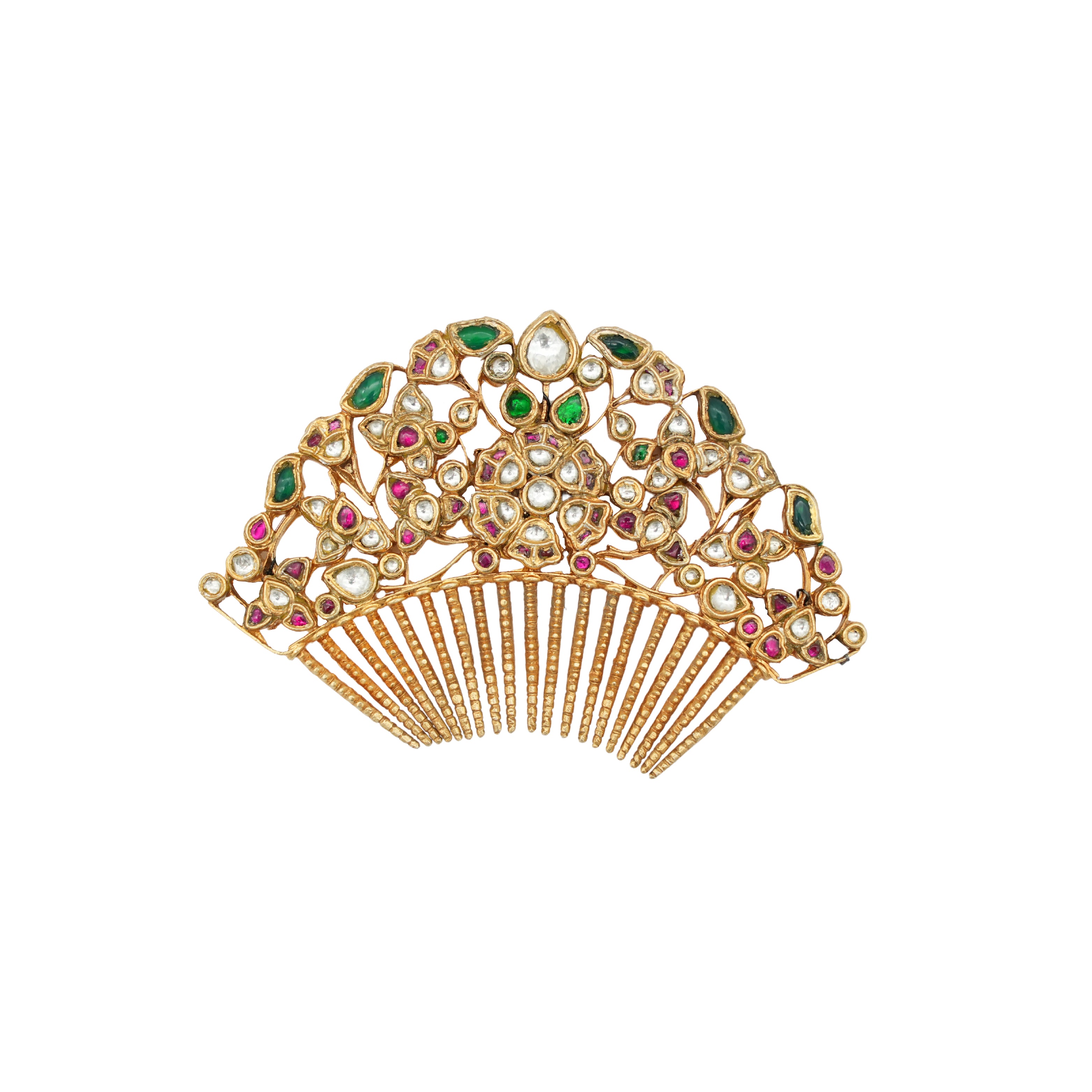 Gold plated silver ornamental comb kundan kalgi