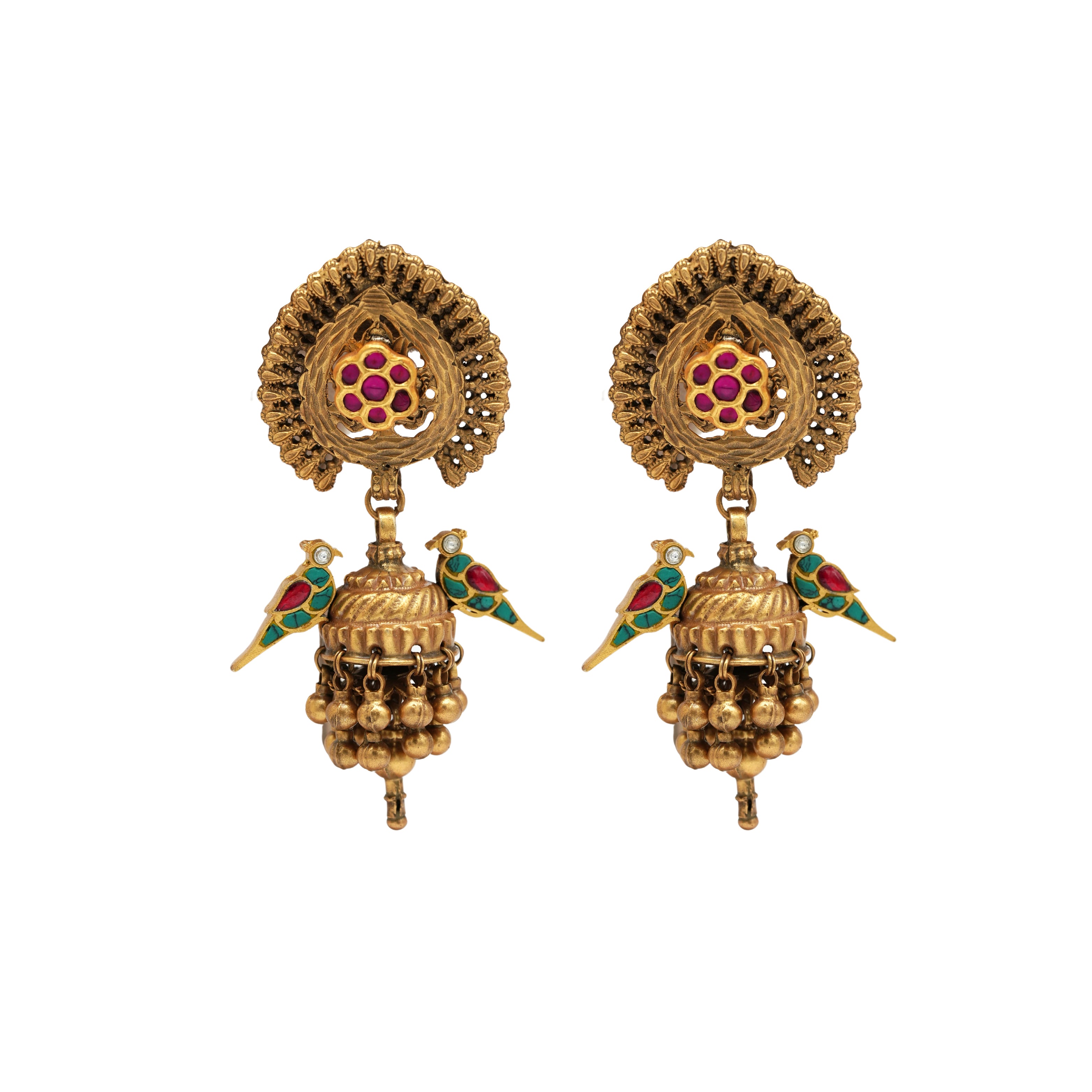 Gold plated silver lotus kundan earrings with ivory pearls