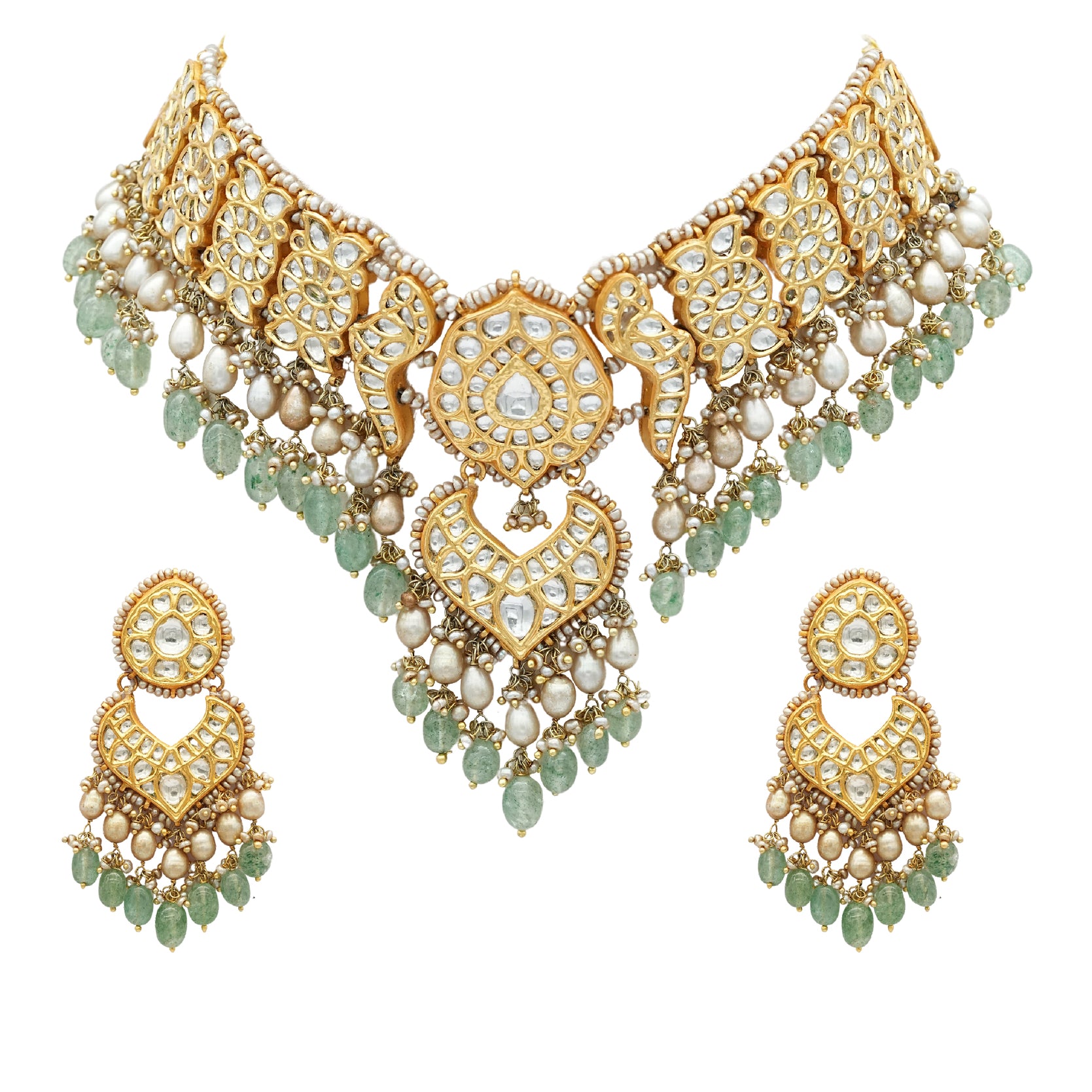 Gold Silver Plated Kundan set with bridal white beads and pearls