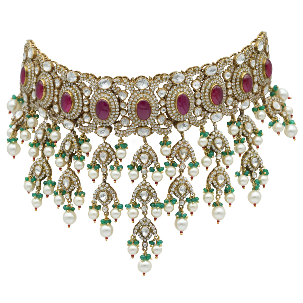 Gold Silver Plated Kundan Set with moissanites and rubies