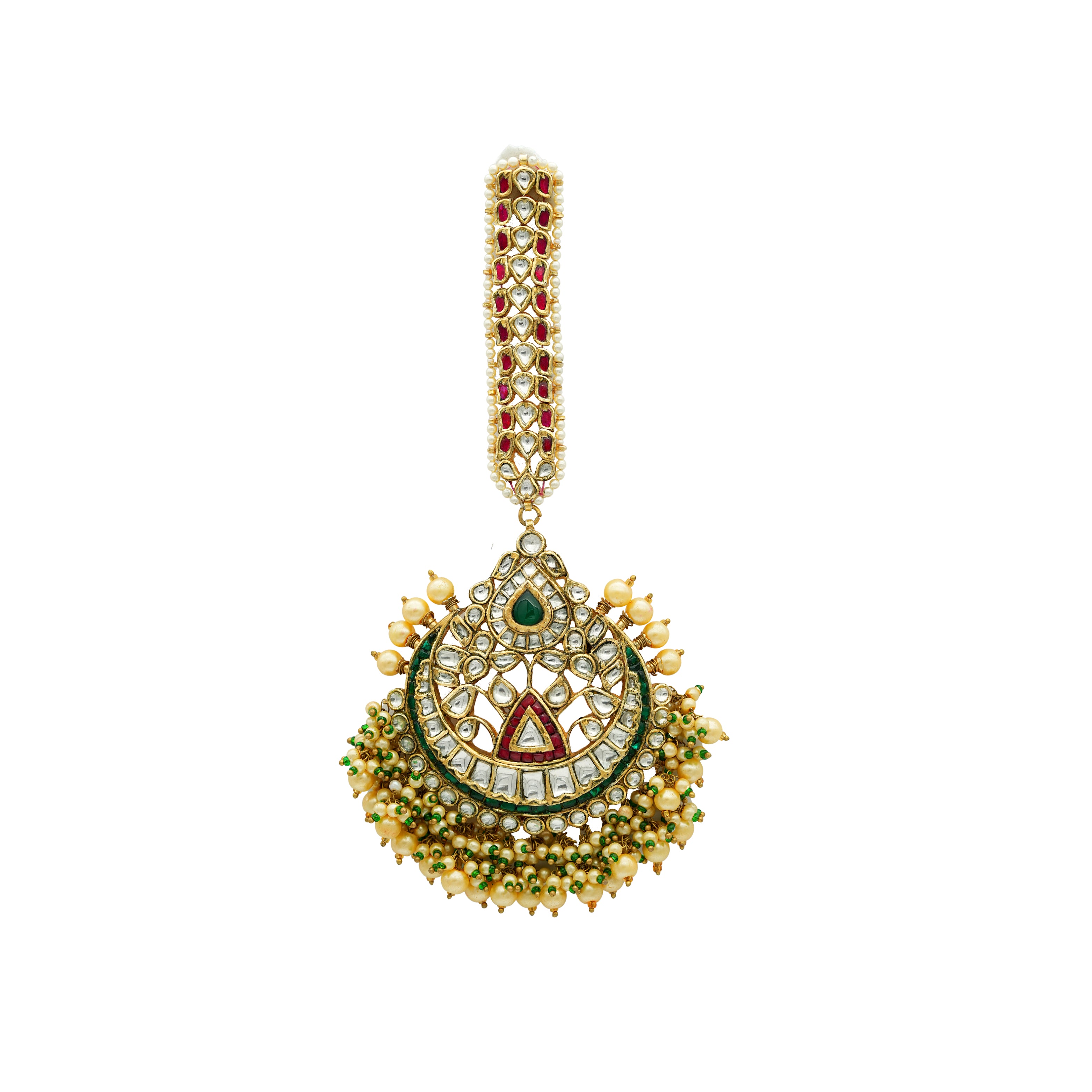 Triangular red ruby gold plated silver Royal Kundan Tikka