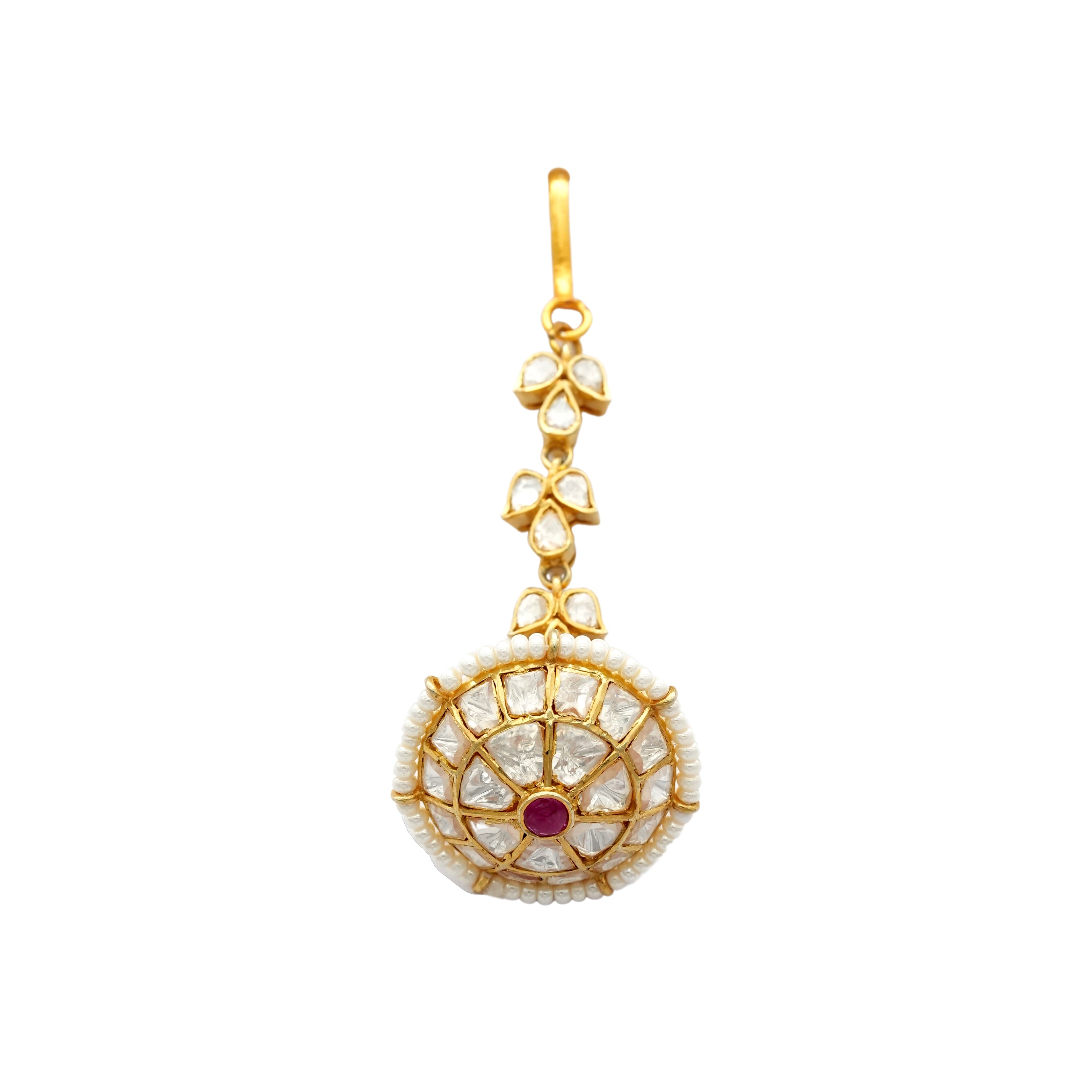 Gold Silver plated Borla Kunda tikka with red ruby