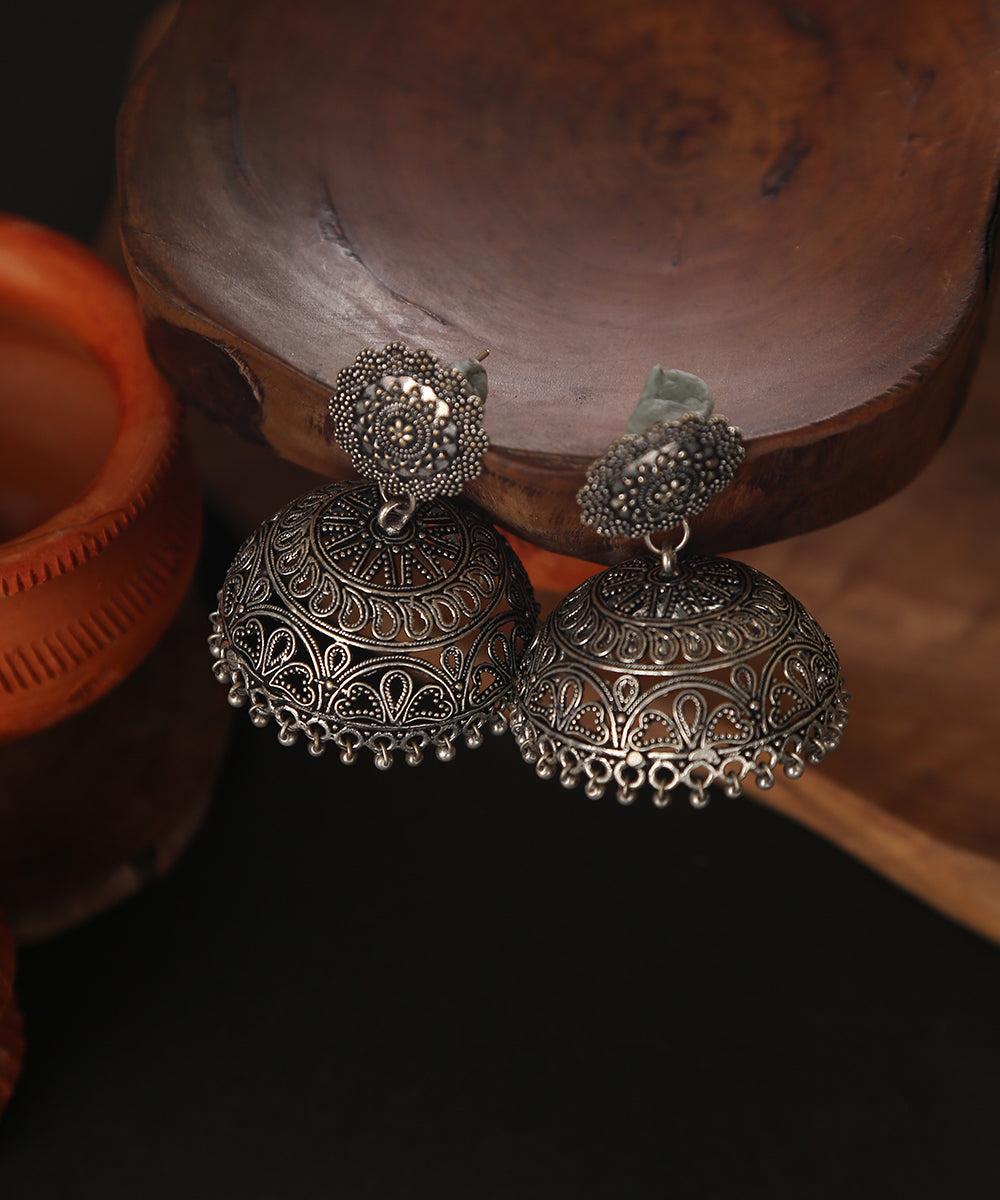 Kiraz_Handcrafted_Jhumkis_In_Oxidised_Pure_Silver_Silver Tribe_01