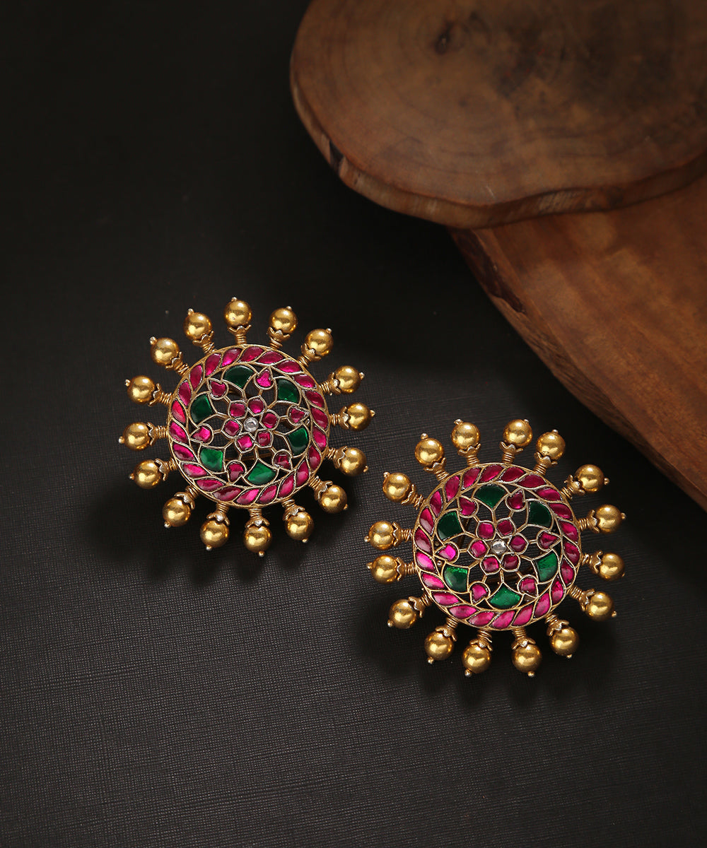 Zeina_Handcrafted_Studs_in_Pure_Silver_With_Ruby_And_Emeralds_Silver Tribe_01