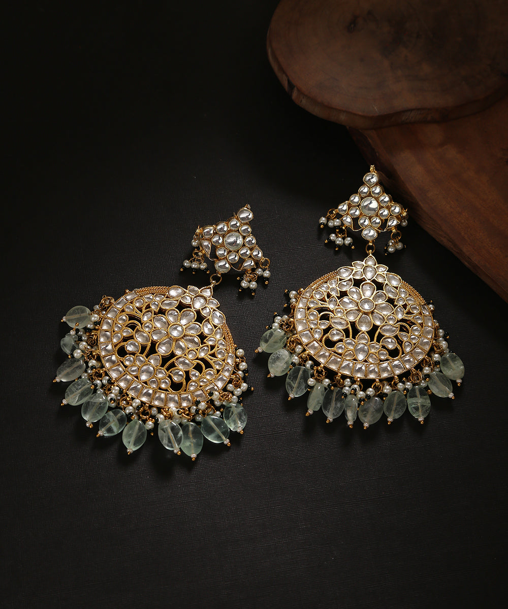 Tarazi_Handcrafted_Pure_Silver_Earrings_With_kundan_And_Sage_Green_Stones_Silver Tribe_01