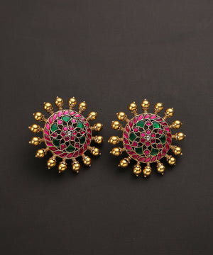 Zeina_Handcrafted_Studs_in_Pure_Silver_With_Ruby_And_Emeralds_Silver Tribe_03