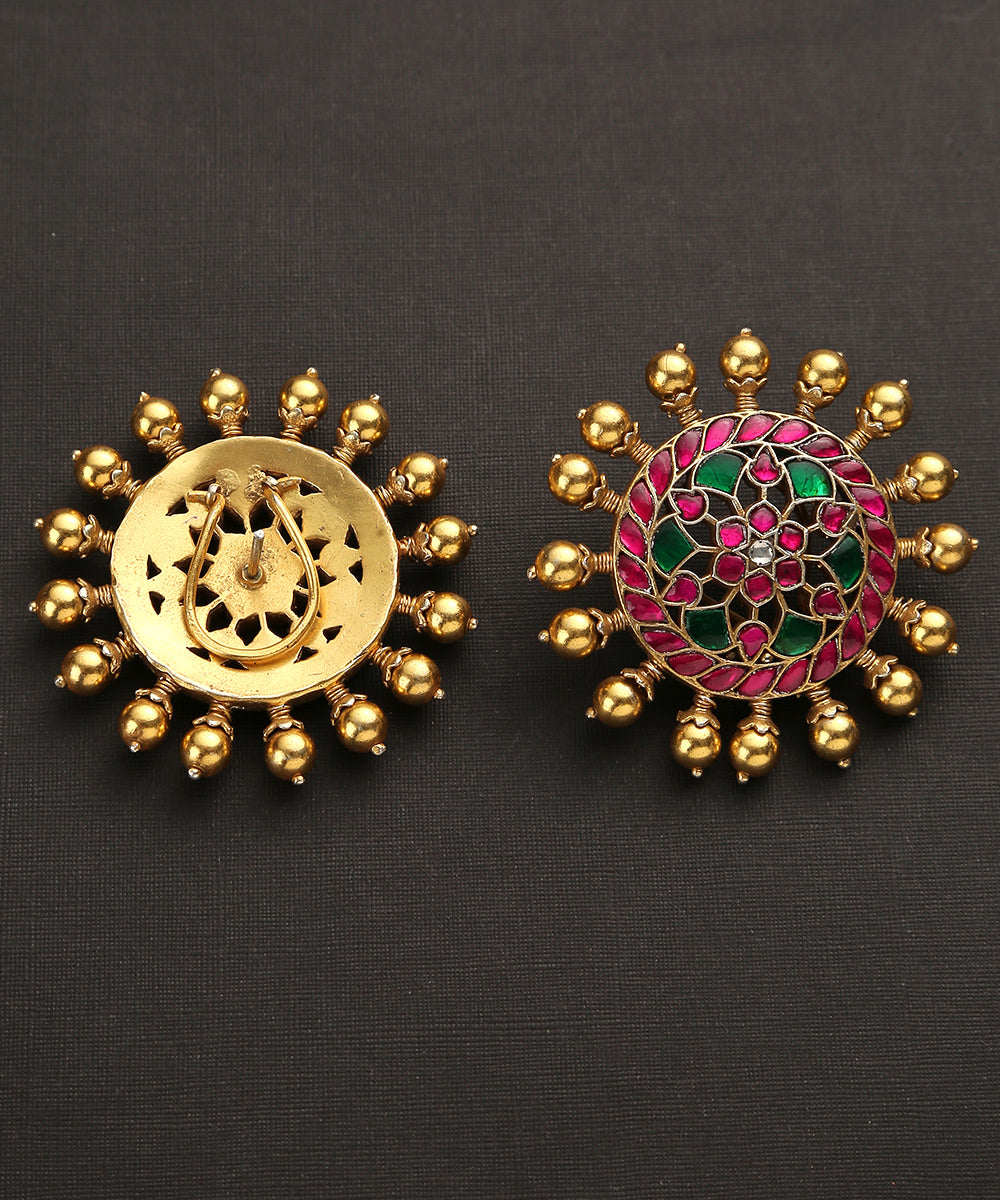 Zeina_Handcrafted_Studs_in_Pure_Silver_With_Ruby_And_Emeralds_Silver Tribe_02