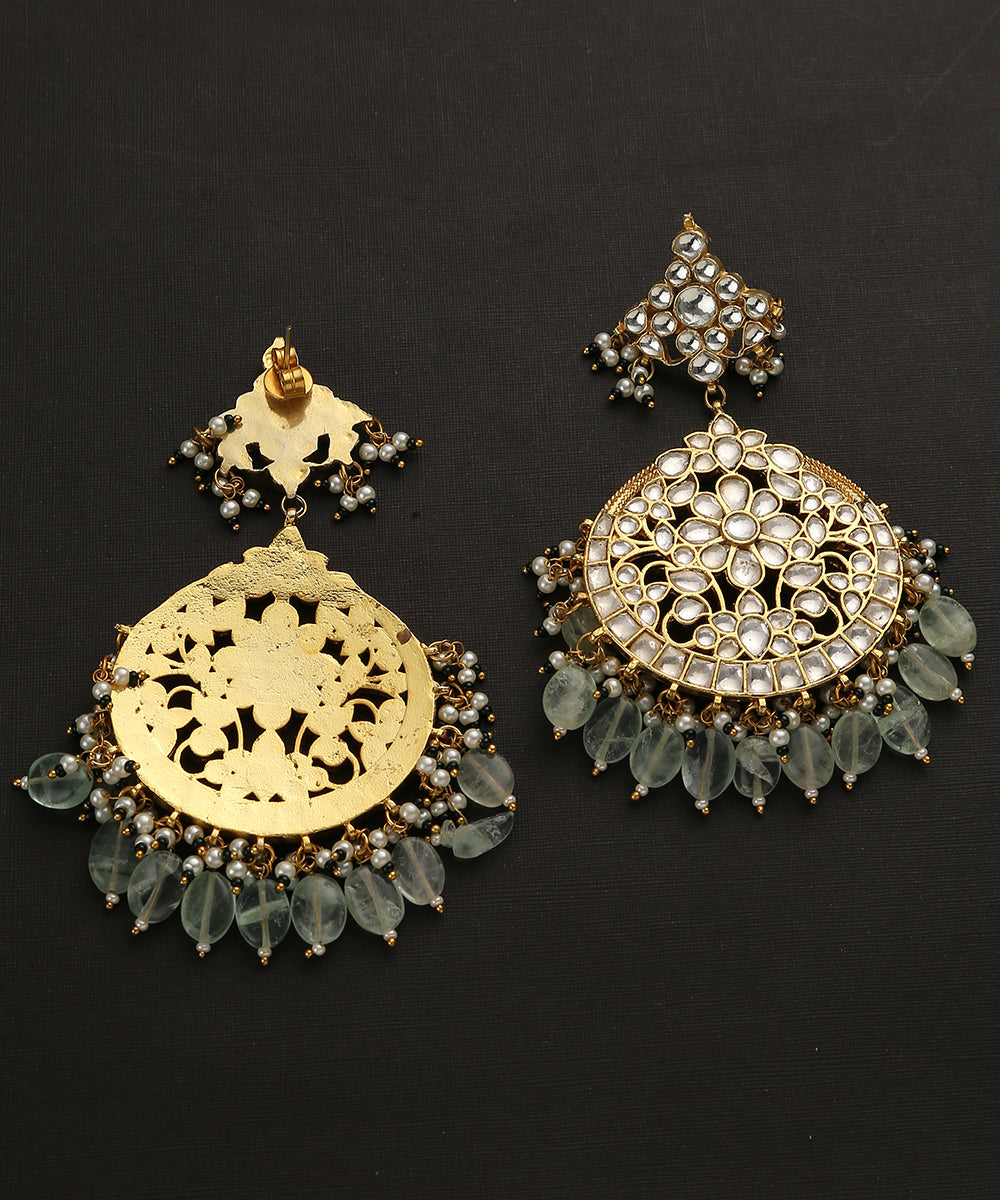 Tarazi_Handcrafted_Pure_Silver_Earrings_With_kundan_And_Sage_Green_Stones_Silver Tribe_02